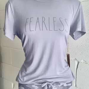 Rae Dunn “FEARLESS.” Tee & Shortie Camo PJ Set!